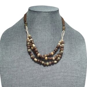 Vintage Natural Wooden 3-Strand Multi-Layer Beaded Necklace